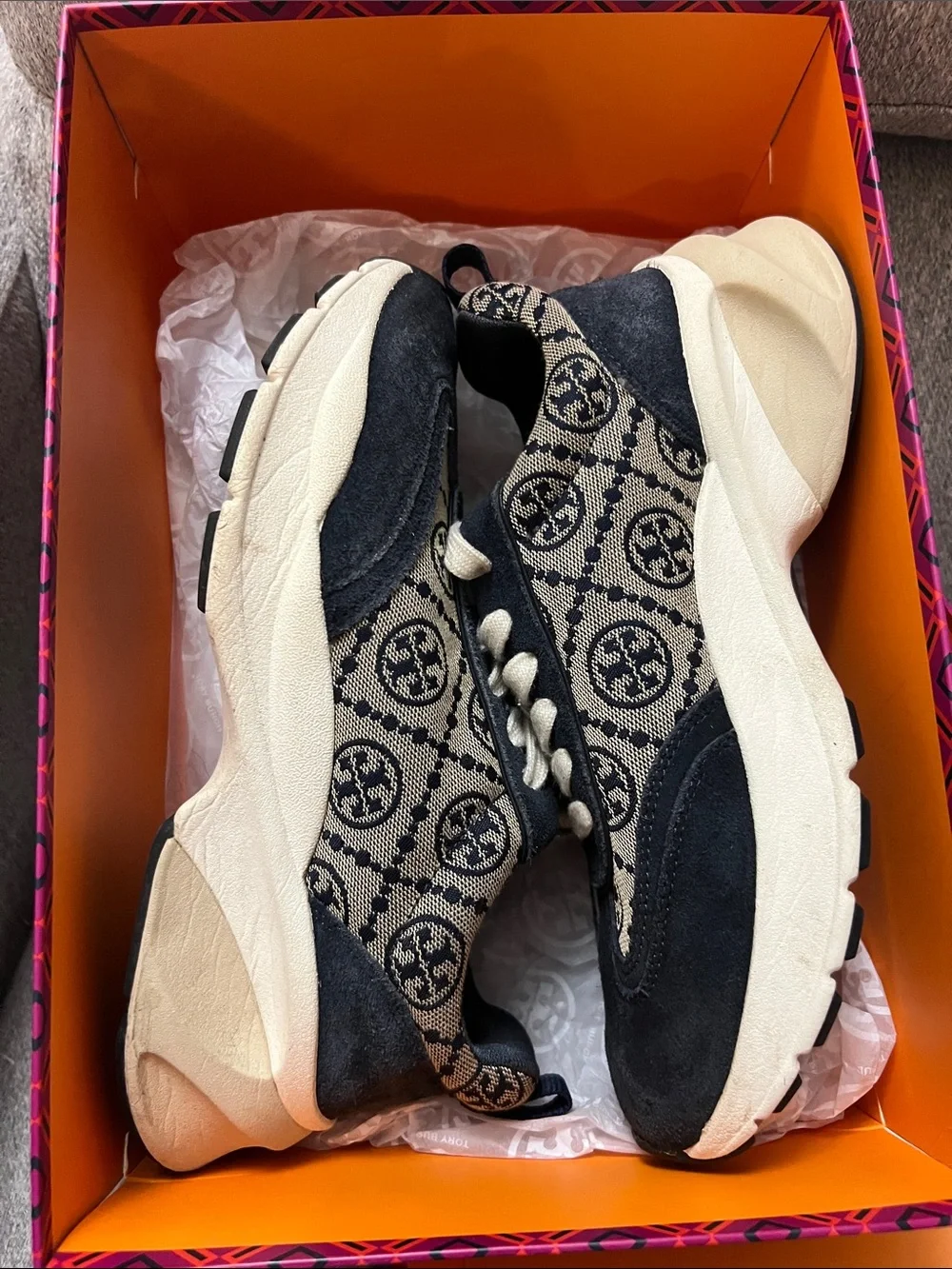 Tory Burch Navy & Cream Monogram Trainer Sneakers